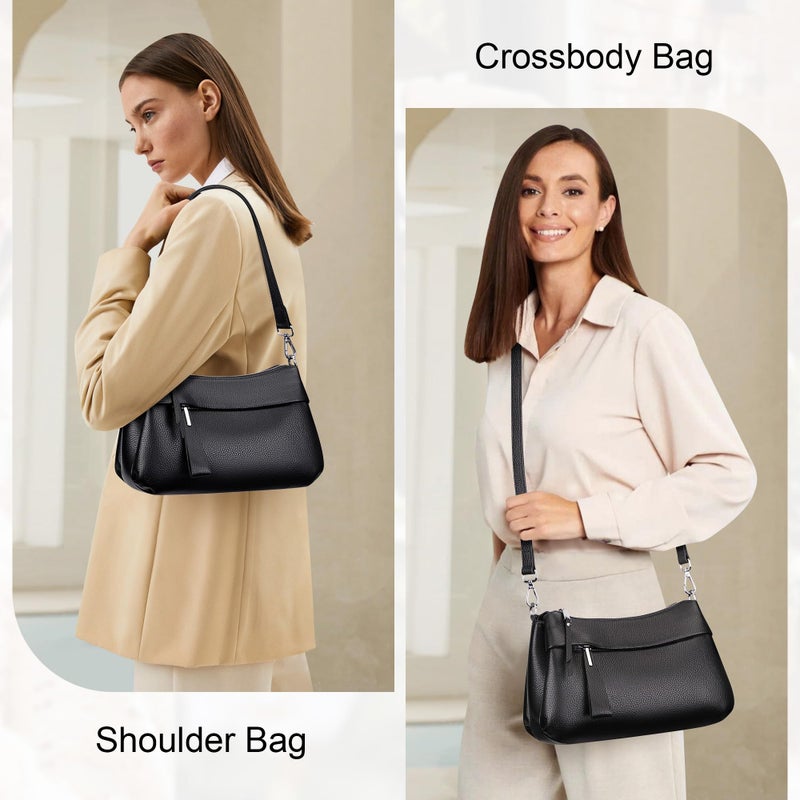 Over Earth Genuine Leather Handbags for Women Crossbody Purse Ladies Small Hobo Shoulder Bag(O111-2E Black) - Image 2